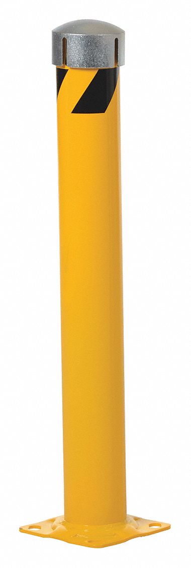 Bollard: Bolt-On, 36 in Install Ht, 4 1/2 in Dia, Carbon Steel, Yellow