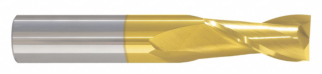 Square End Mill: Carbide, TiN Coated, 2 Flute, 1/2" Mill Dia, 1-1/2" LOC, 4" OAL