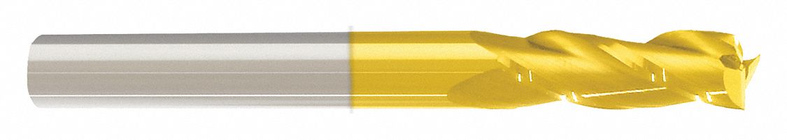 Square End Mill: Carbide, TiN Coated, 3 Flute, 7/8" Mill Dia, 1-1/2" LOC, 4" OAL
