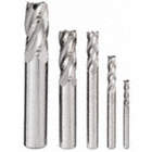 END MILL SET, 4 FLUTES, 5 PIECES, ⅛ IN SMALLEST MILL DIAMETER, BRIGHT FINISH