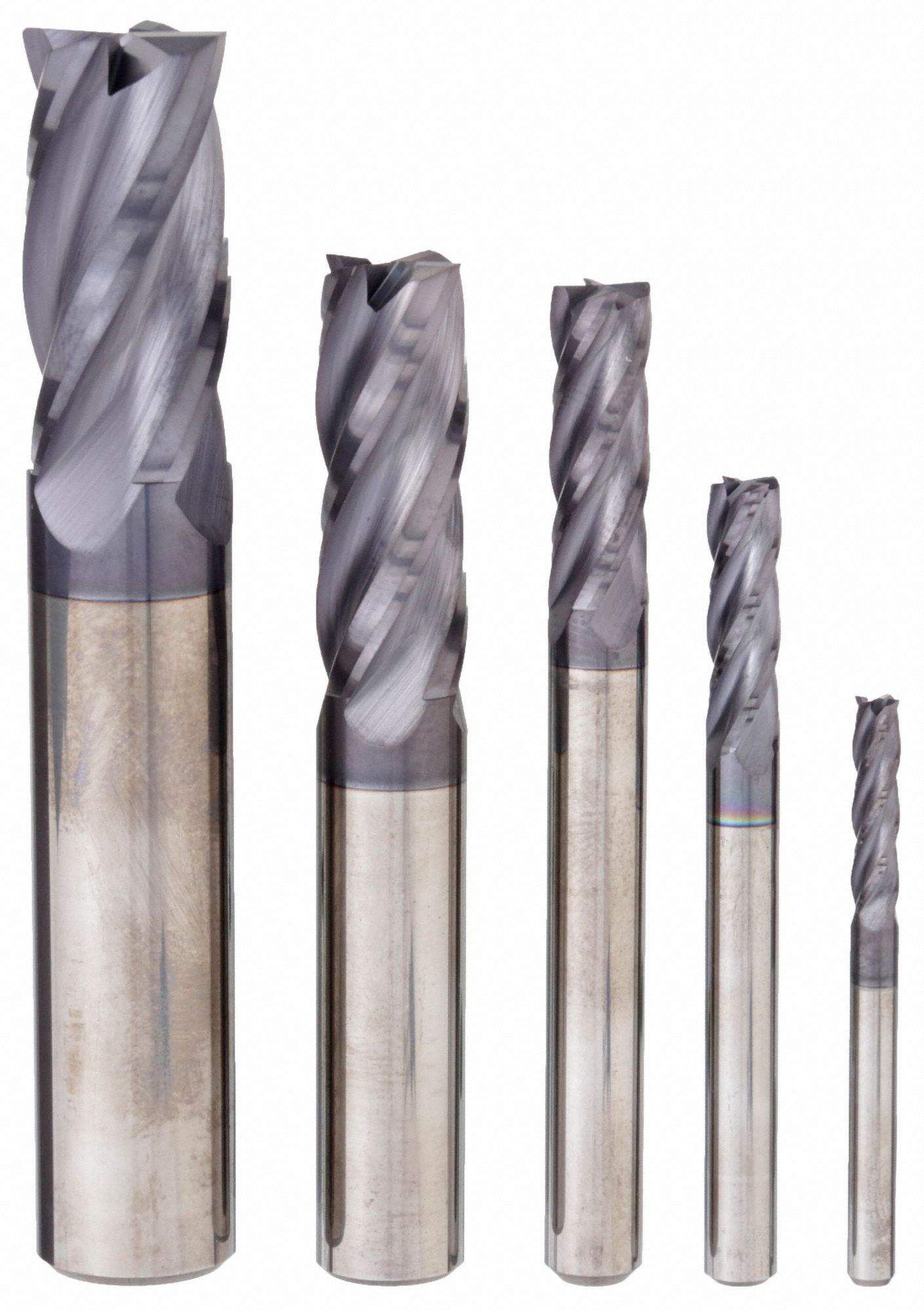 END MILL SET, 4 FLUTES, 5 PIECES, ⅛ IN SMALLEST MILL DIAMETER, ALTIN FINISH