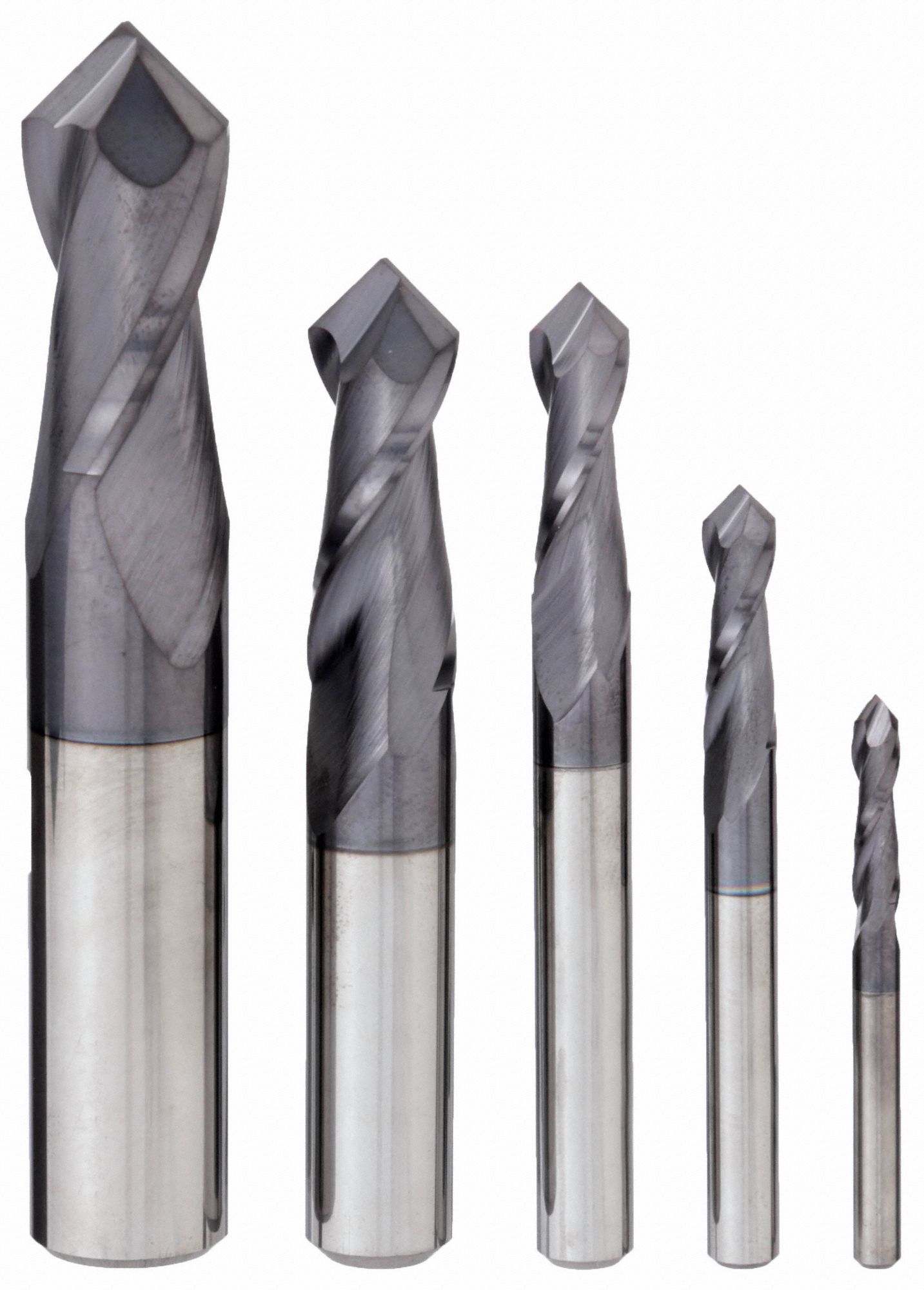 Drill Mill Set: Drill, 5 Pc, Carbide, TiCN Coated, 2 Flute, 1/8" to 1/2" Mill Dia