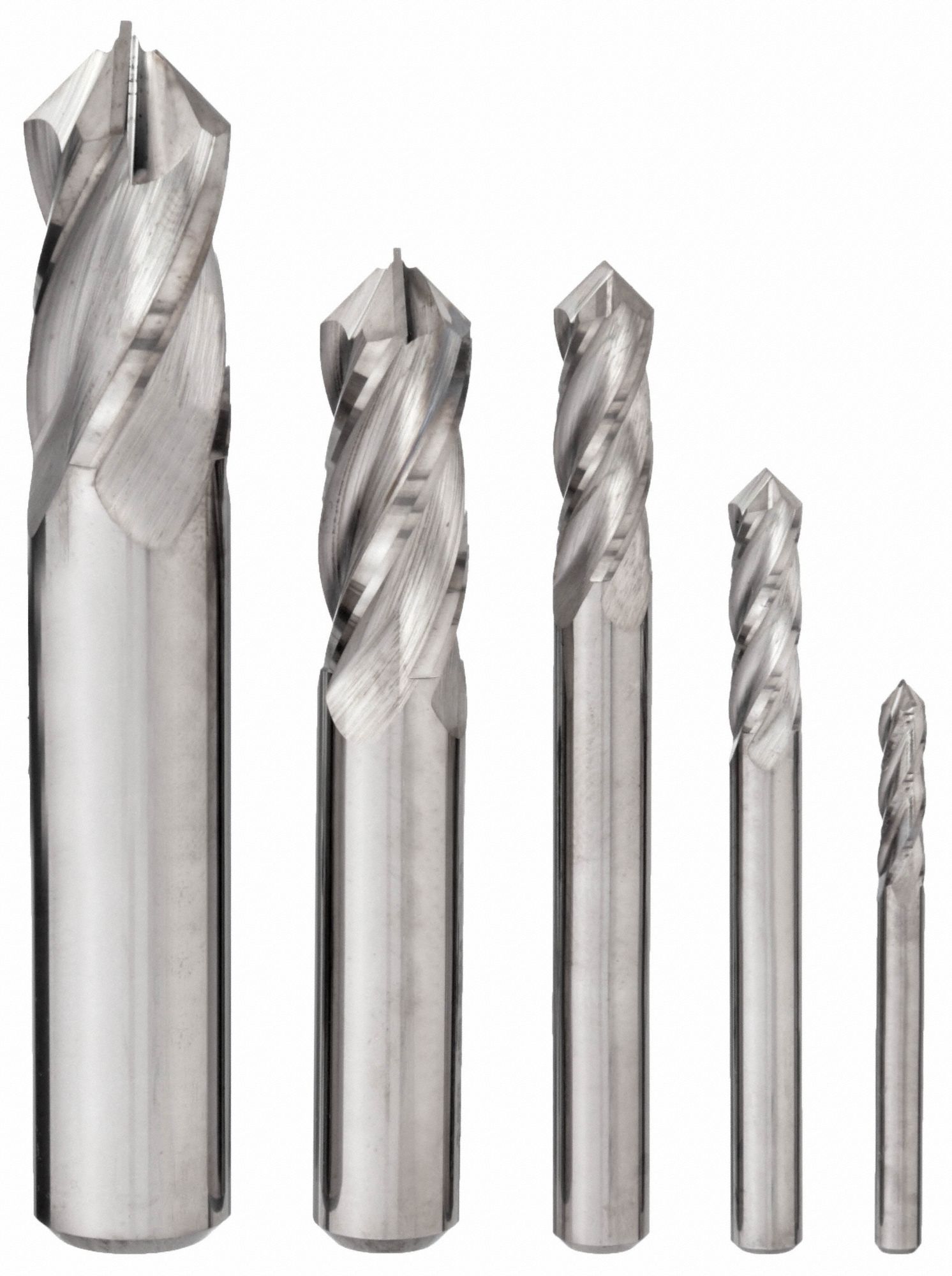 Drill Mill Set: Drill, 5 Pc, Carbide, 4 Flute, 1/8" to 1/2" Mill Dia, List 208
