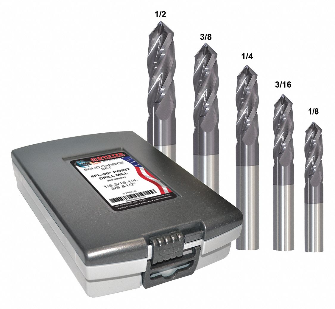 MONSTER Drill Mill Set, Carbide, AlTiN, 1/8 in to 1/2 in 45XM47208