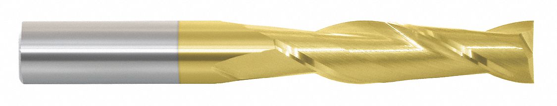 Square End Mill: Carbide, TiN Coated, 2 Flute, 5/16" Mill Dia, 1-1/8" LOC, 3" OAL
