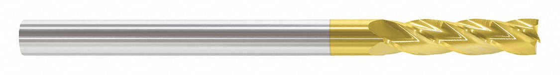 Square End Mill: Carbide, TiN Coated, 4 Flute, 3/8" Mill Dia, 1-1/2" LOC, 6" OAL