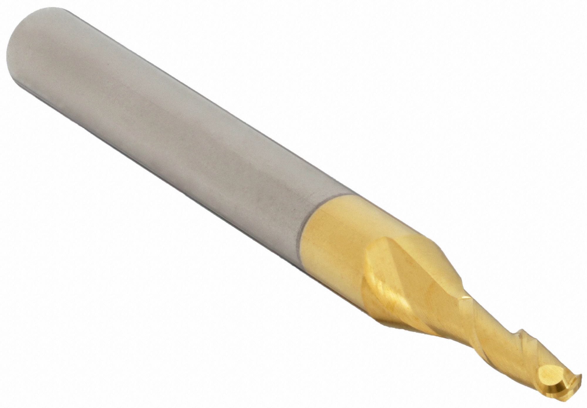 Ball End Mill: Carbide, TiN Coated, 2 Flute, 9/64" Mill Dia, 9/16" LOC, 2" OAL