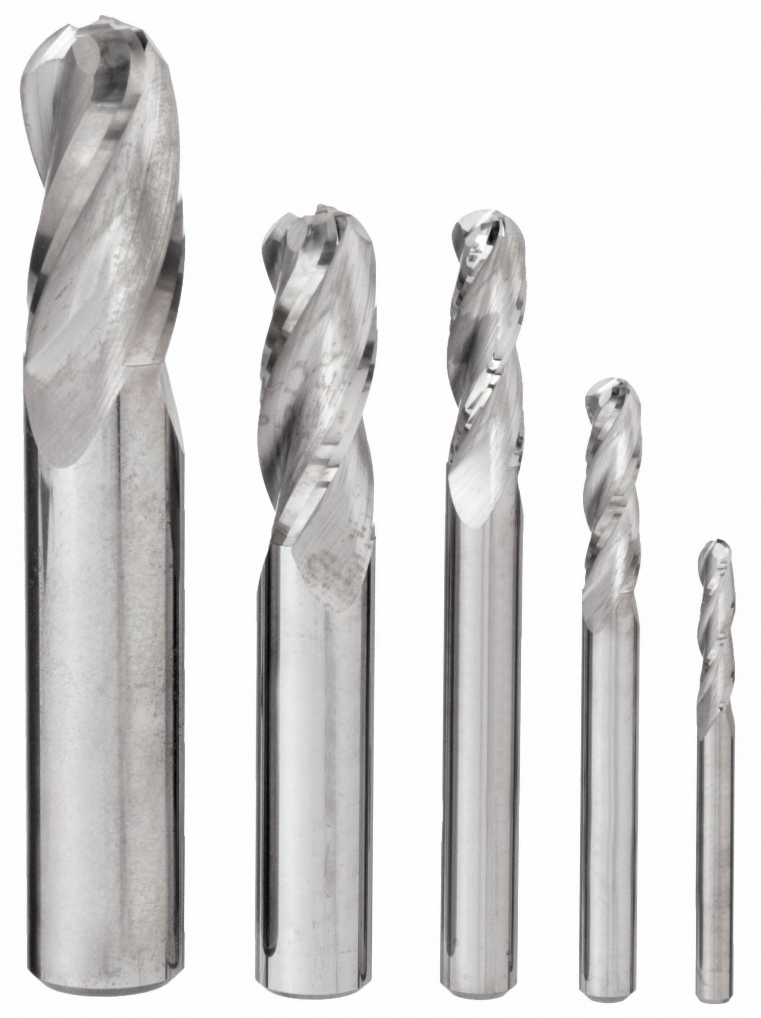 End Mill Set: Ball Nose, 5 Pc, Carbide, 3 Flute, 1/8" to 1/2" Mill Dia, List 222