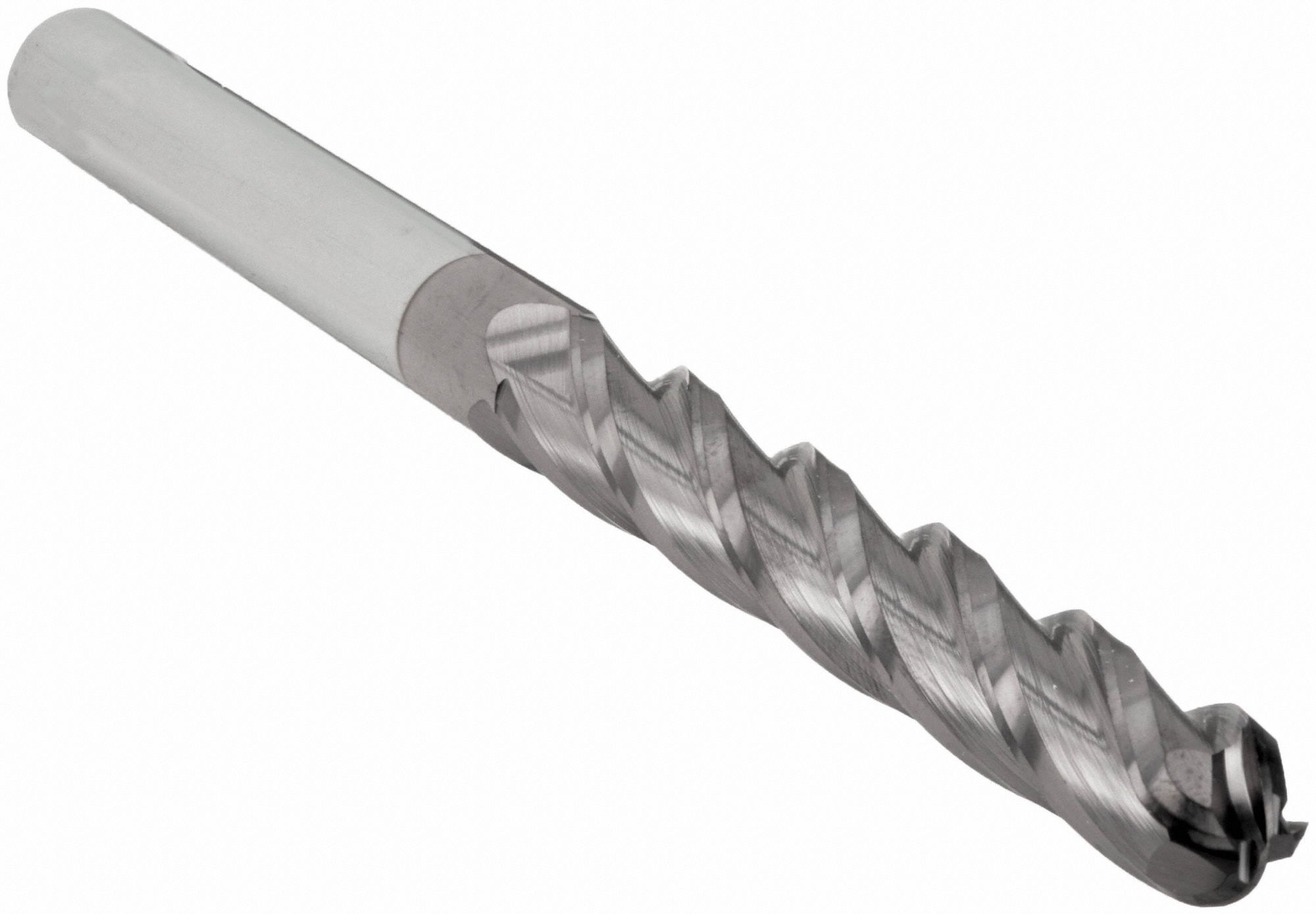 Ball End Mill: Carbide, TiCN Coated, 4 Flute, 1" Mill Dia, 1-1/2" LOC, 6" OAL
