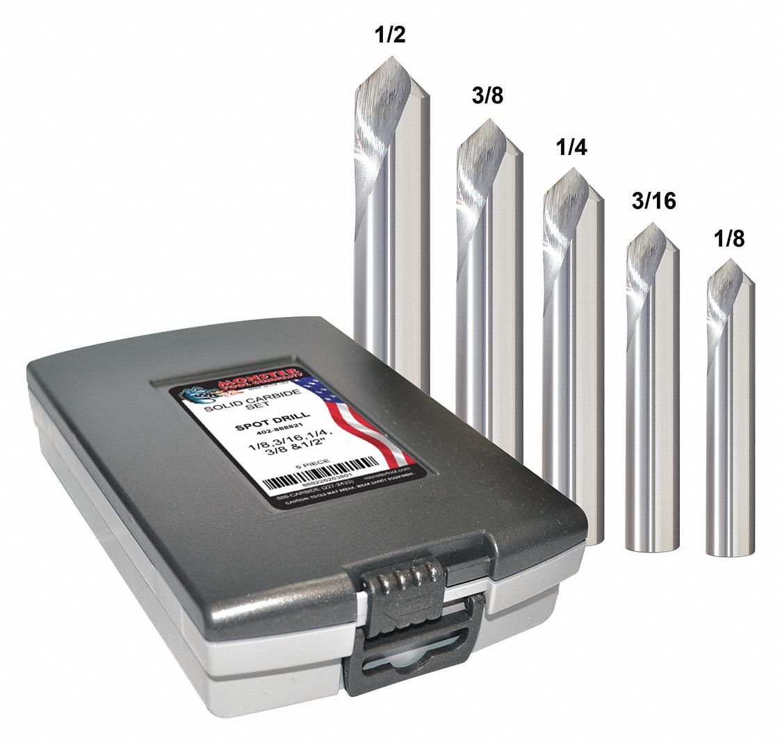 Carbide, Bright (Uncoated) Finish, Spotting Drill Bit Set 45YE02402