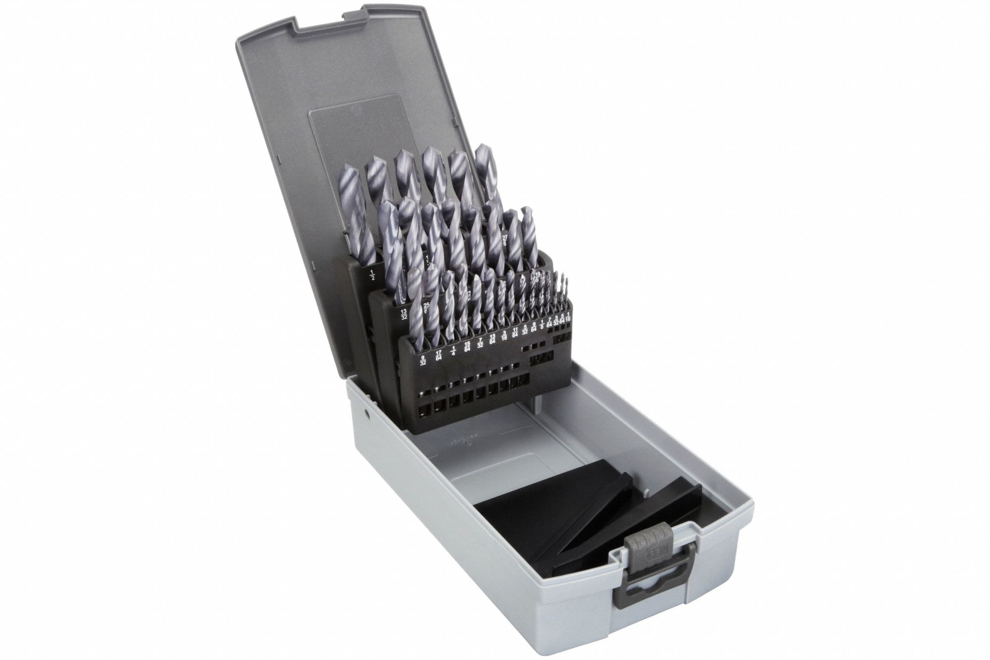 Jobber Length Drill Bit Set: 29 Pc, 1/16" to 1/2" by 64ths, 118° 4-Facet Point