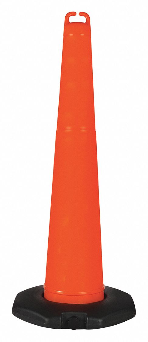 CÔNE DE SIGNALISATION, HAUT AVEC ACCROCHE, 42PO, ORANGE, BASE LESTÉE, NON RÉFLÉCHISSANT