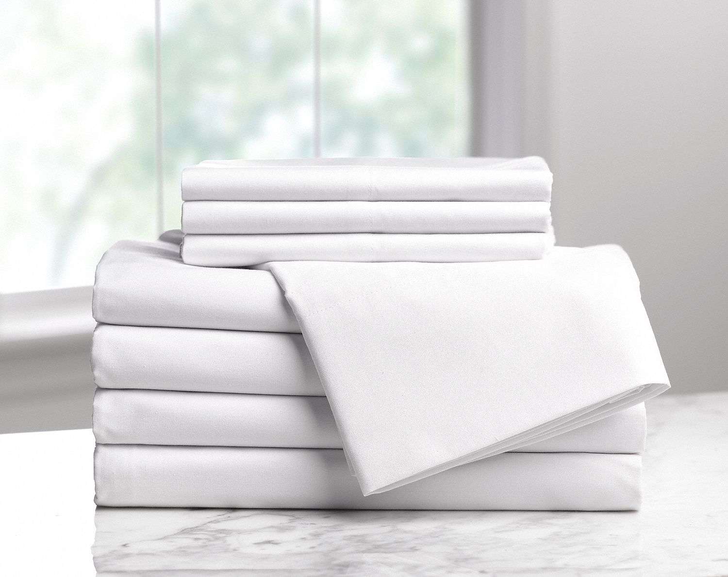 Flat Sheet: Flat, King, 111 in Wd, 110 in Lg, 60% Cotton/40% Polyester Fabric, T200, 6 PK
