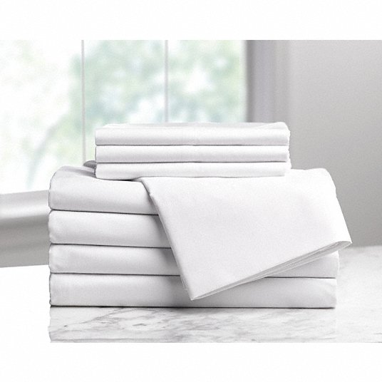 Flat Sheet: Flat, Queen XL, 93 in Wd, 120 in Lg, 60% Cotton/40% Polyester Fabric, T200, 6 PK