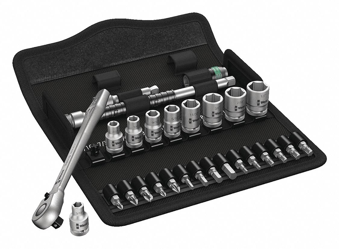WERA, 1/4 in Drive Size, 28 Pieces, Socket Wrench Set 45YM99