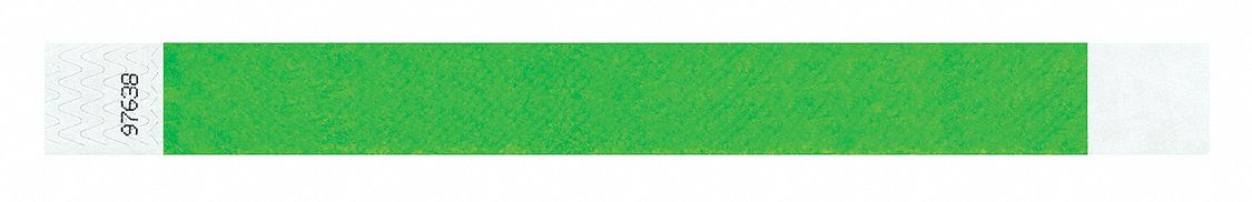 ID Wristband: Adhesive, Blank, Light Green, Consecutively Numbered, Tyvek, 500 PK