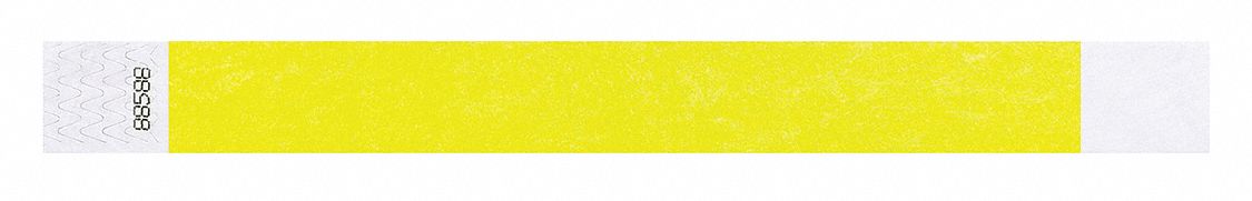ID Wristband: Adhesive, Blank, Yellow, Consecutively Numbered, Tyvek, 10 in Lg, 500 PK