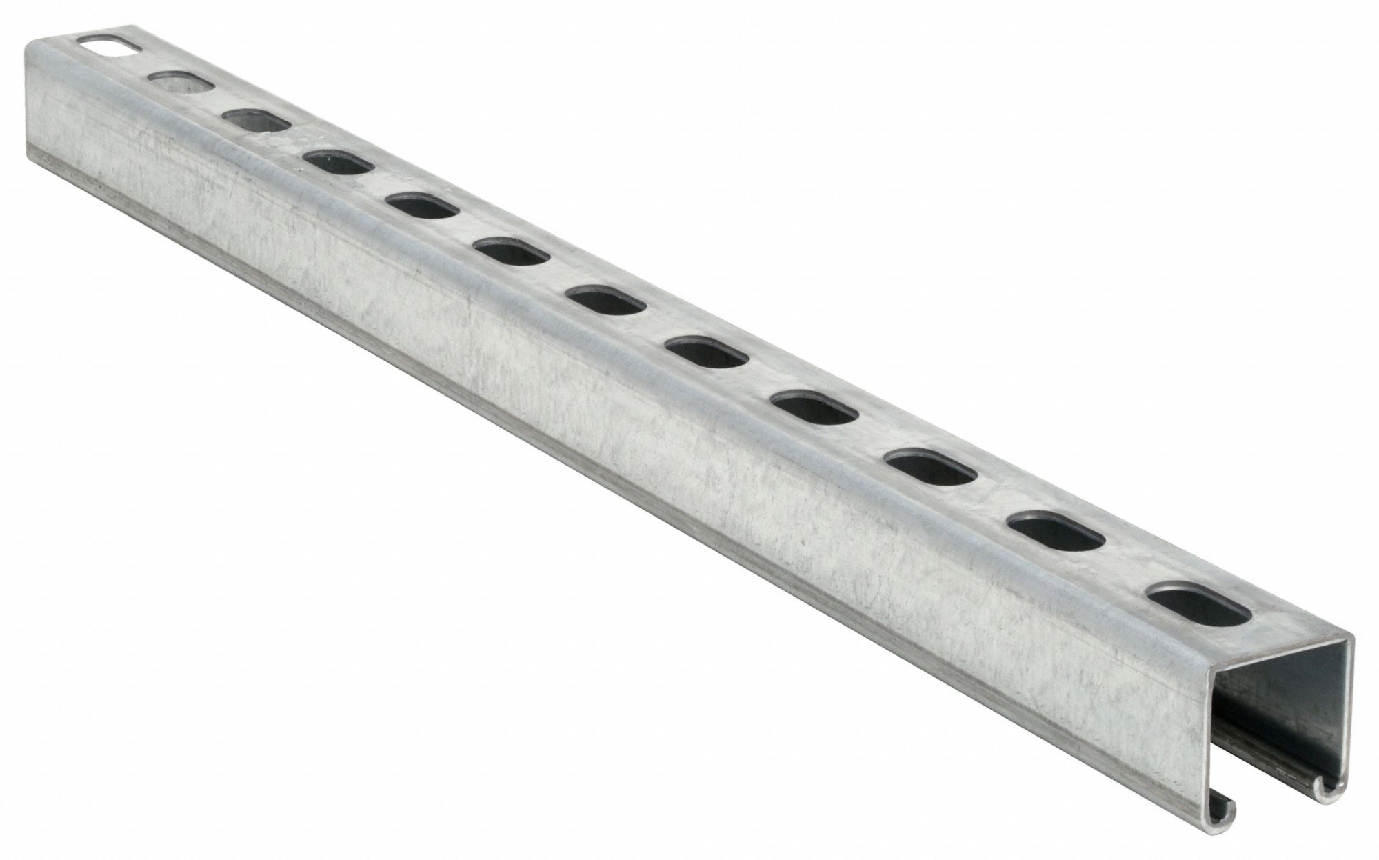 STRUT CHANNEL - SLOTTED, STEEL, PRE-GALVANIZED, 12 GA GAUGE, 10 FT OVERALL L, SILVER