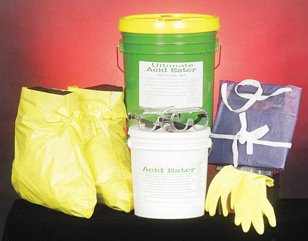 Acid Neutralizing Spill Kit: 2 gal Volume Absorbed Per Kit, Broom/Disposal Bag/Dust Pan
