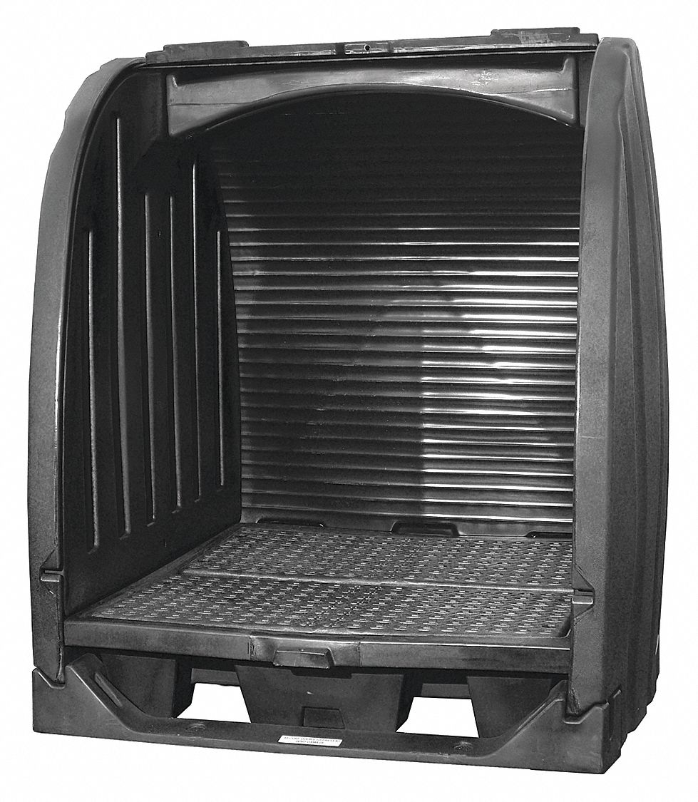 COVERED DRUM SPILL CONTAINMENT,BLK,POLY