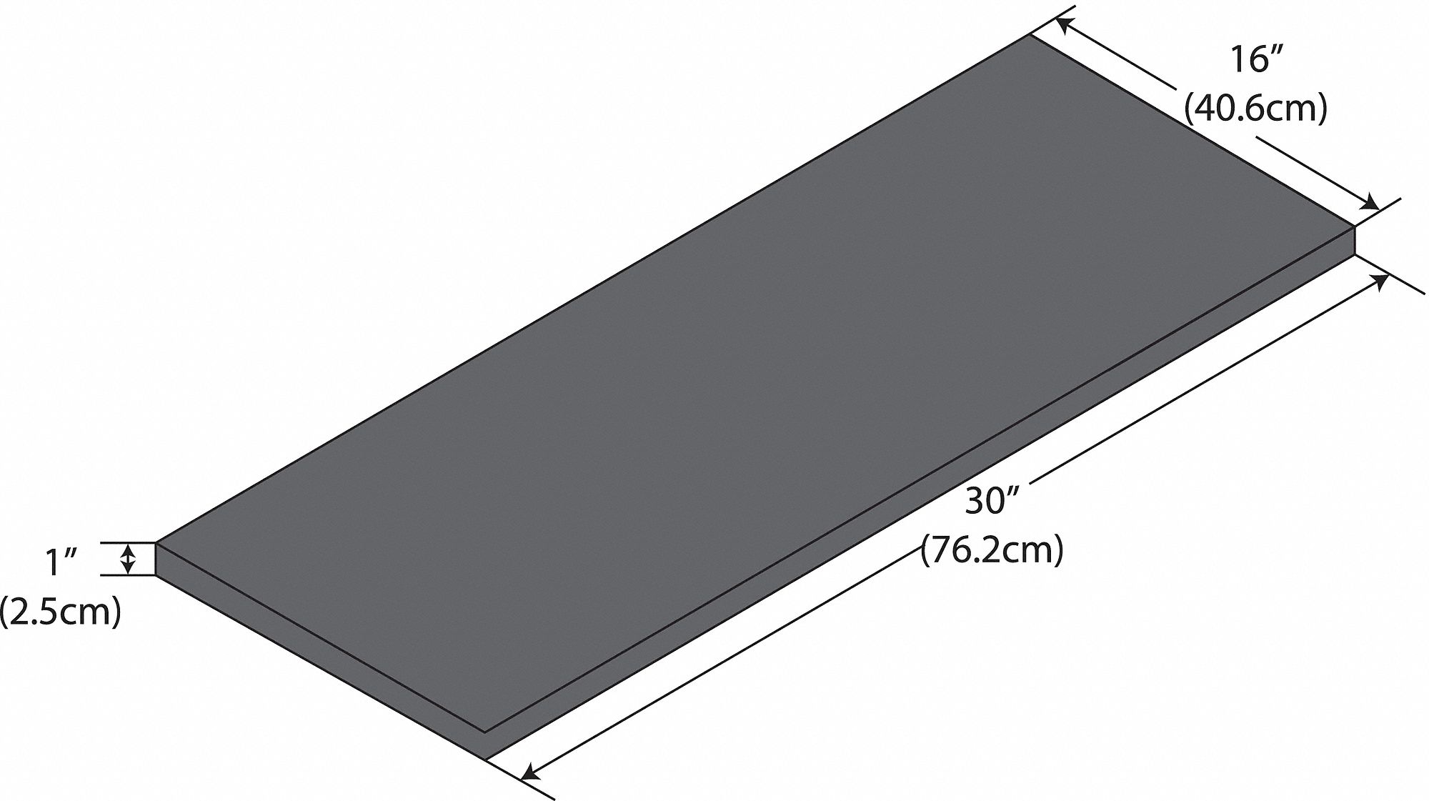 Shelf: 30 in Overall Lg, 16 in Overall Wd, 1 in Overall Ht, Phenolic, Black