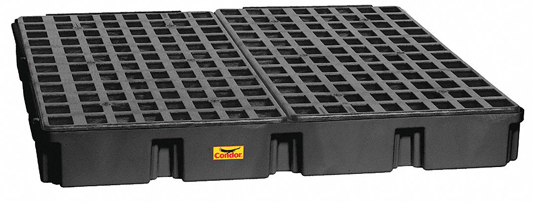 SPILL PALLET, 4 DRUM, MODULAR, UNCOVERED, CHEMICAL RESIST, 51 1/2 X 51 1/2 X 6 1/2 IN, POLYETHYLENE