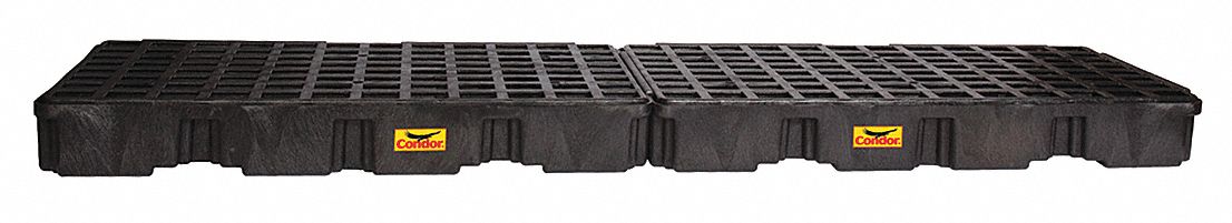 SPILL PALLET, 4 DRUM, CHEMICAL RESIST, DURABLE, BLACK, 26 1/4 X 103 1/2 X 6 1/2 IN, POLYETHYLENE