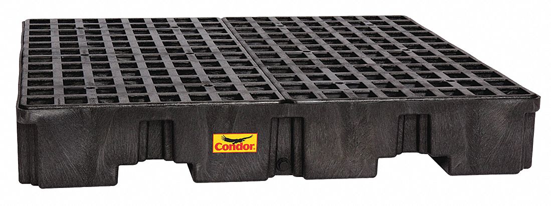 SPILL PALLET, 4 DRUM, UNCOVERED, BLACK, HI DENSITY, 51 1/2 X 51 1/2 X 8 IN, POLYETHYLENE