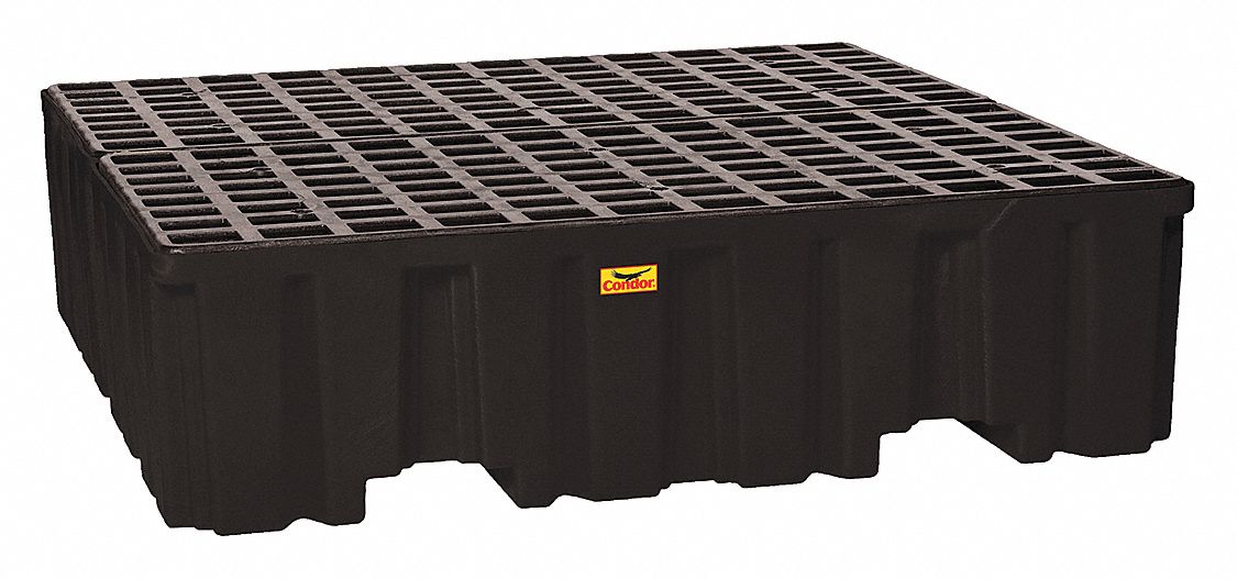 SPILL PALLET, 4 DRUM, UNCOVERED, DURABLE, BLACK, 51 X 52 1/2 X 13 3/4 IN, POLYETHYLENE