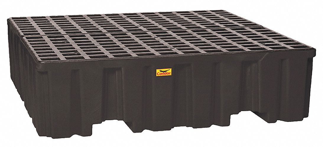 DRUM SPILL CONTAINMENT PALLET, FOR 4 DRUMS, 132 GAL CAPACITY, 8,000 LB LOAD CAPACITY