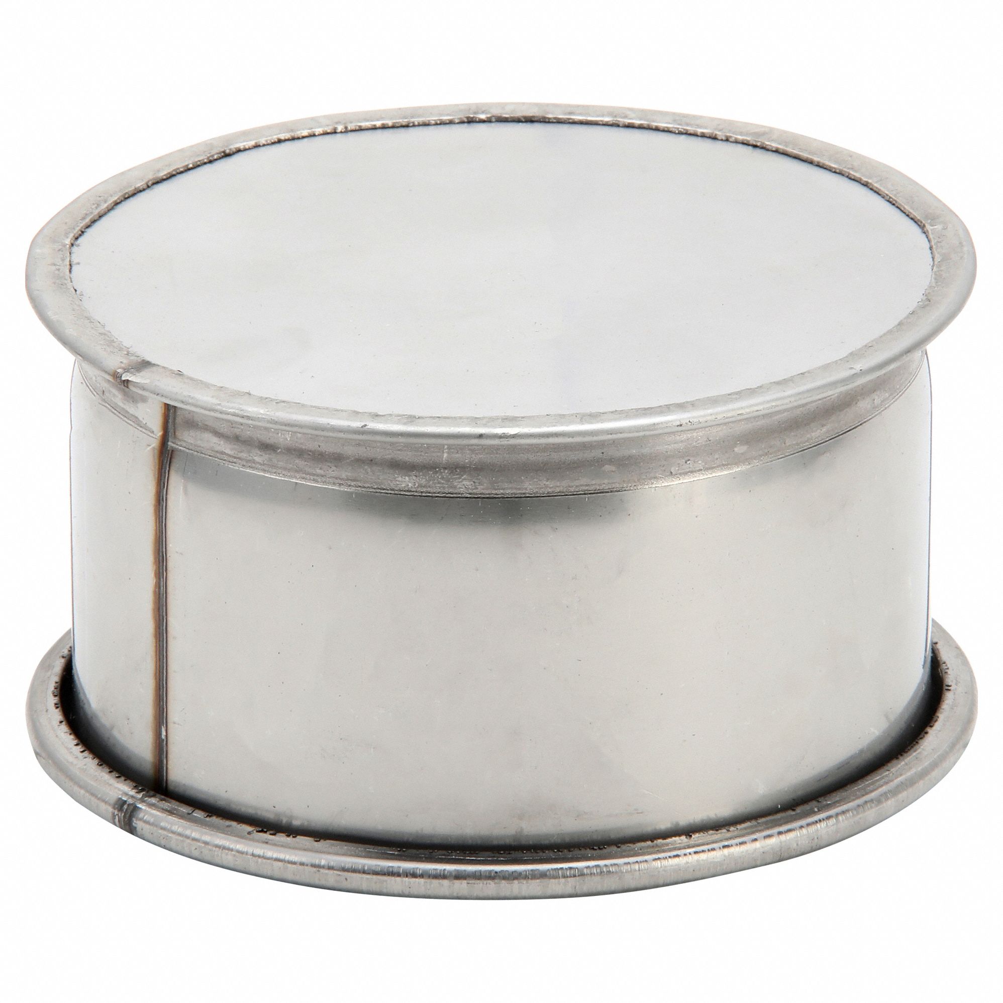 End Cap: Stainless Steel, For 4 in Duct Dia, 2 1/4 in Overall Lg, 4 in Inlet Dia, Stainless Steel