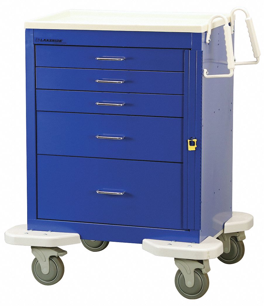 cylinder unforgivable Monet LAKESIDE General Medical Supply Cart with Drawers: Steel, (2) Swivel/(2)  Swivel with Brake, Blue - 460K59|C-524-B-1B - Grainger