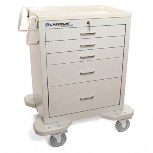 LAKESIDE General Medical Supply Cart with Drawers, 165 lb Load Capacity