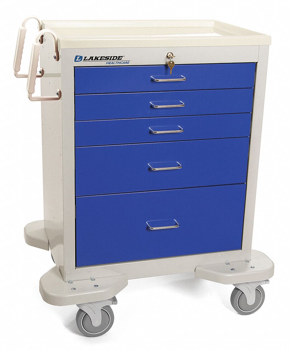 insurance influenza Clam LAKESIDE General Medical Supply Cart with Drawers: Steel, (2) Swivel/(2)  Swivel with Brake, Gray - 460K61|C-524-K-2B - Grainger