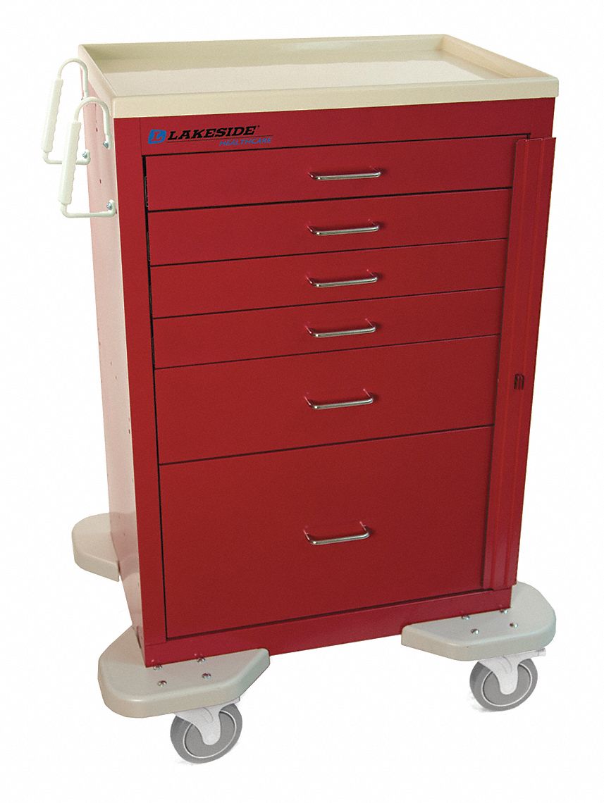 LAKESIDE Medical Procedure Cart, 200 lb Load Capacity, Red 460K66C