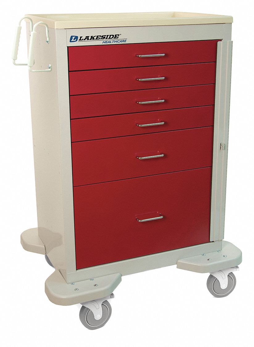 LAKESIDE Medical Procedure Cart, 200 lb Load Capacity, Red 460K67C