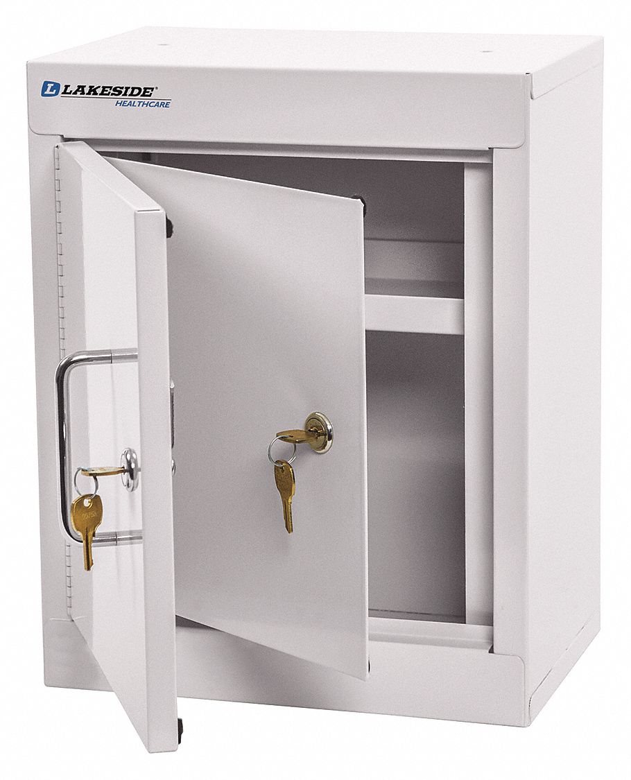 Supply Cabinet: 12 in x 8 in x 15 in, 1 Shelves, 2 Doors, Keyed, 12 in Overall Wd