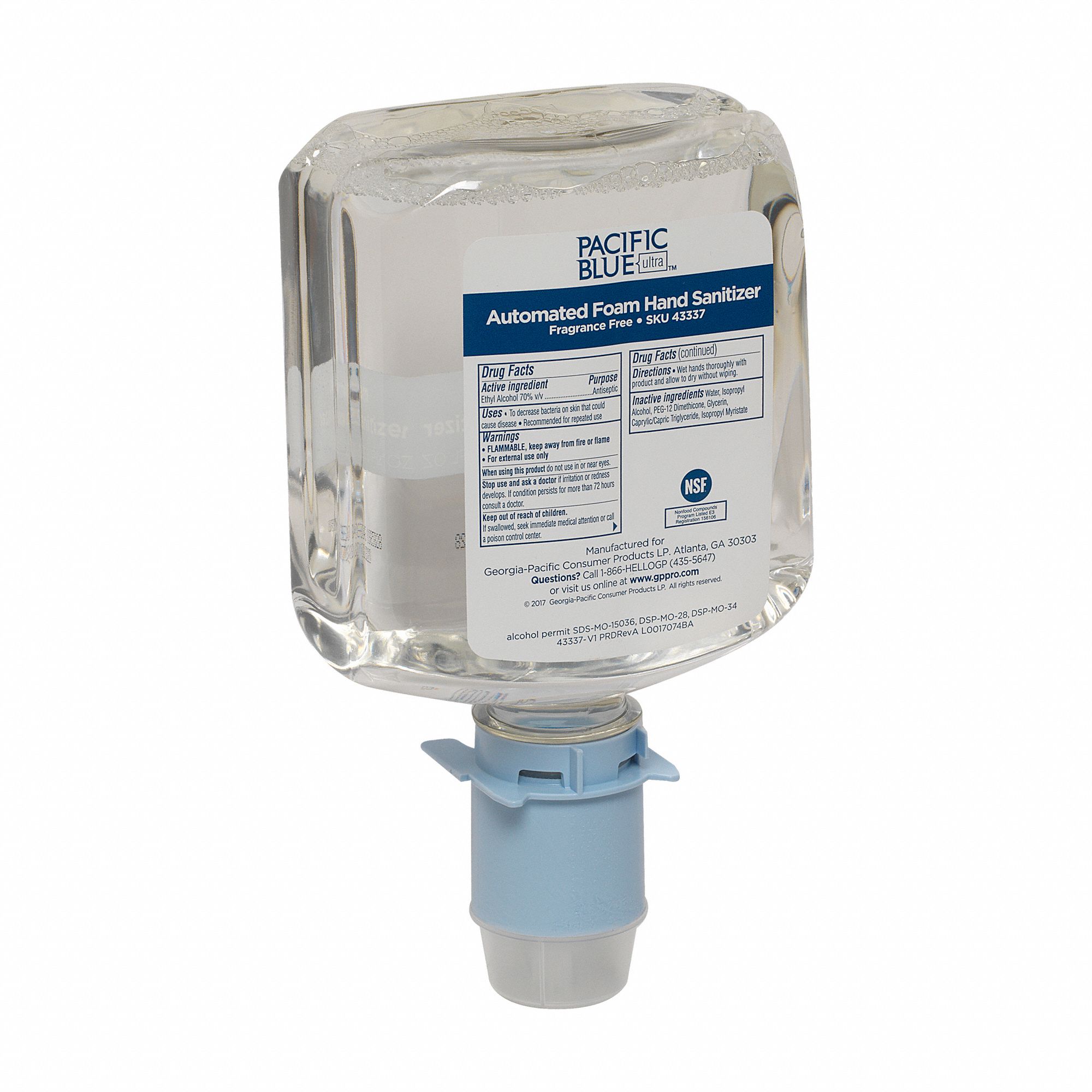 Hand Sanitizer: Pacific Blue Ultra™ Series, Foam, Cartridge, 1, 000 mL, Alcohol, 3 PK