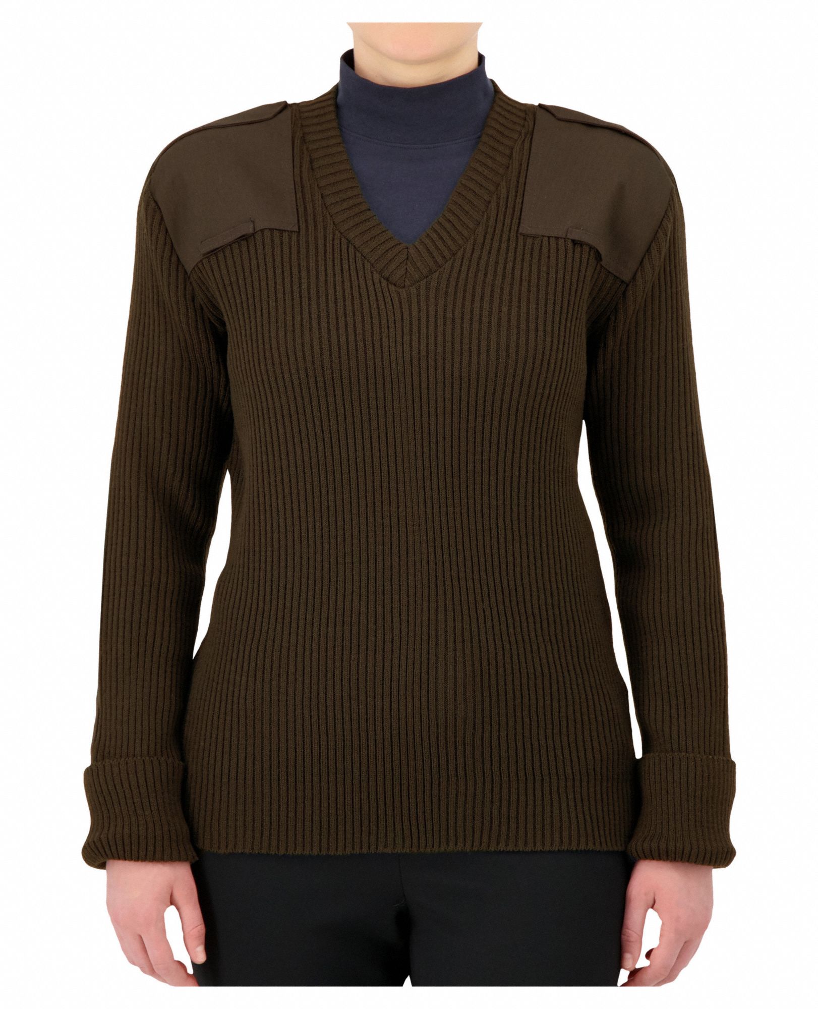 V-Neck Military Sweater, Brown, M