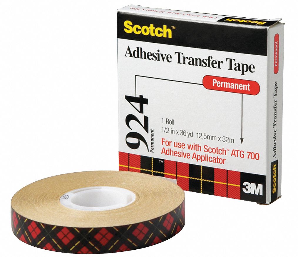 TRANSFER TAPE, ATG 924, REVERSE-WOUND, ½ IN X 36 YARD, 2 MIL THICK