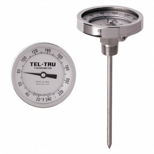 Dial Thermometer: Back, 0° to 250°F, 1/2 in NPT, 2.5 in Stem Lg, 3 in Dial  Dia