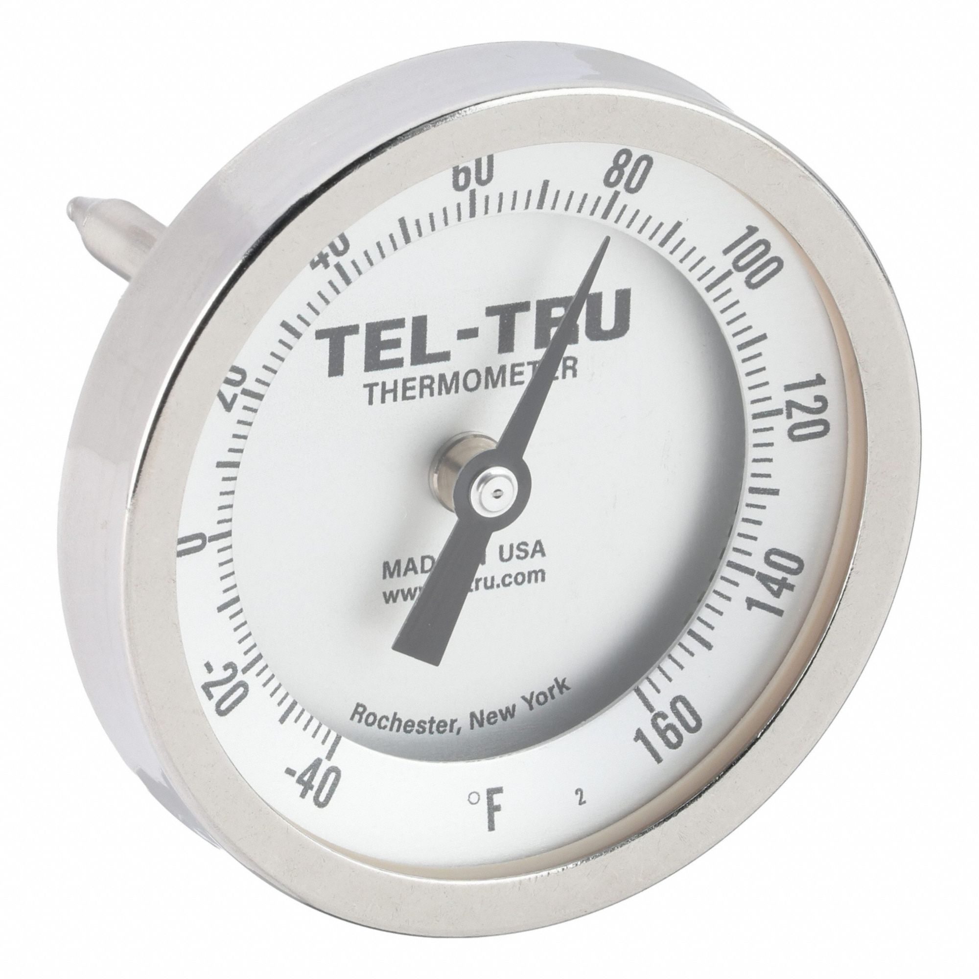 Dial Thermometer: 0°F to 250°F, +/- 1% Accuracy, 2.5 in Stem Lg, Fahrenheit