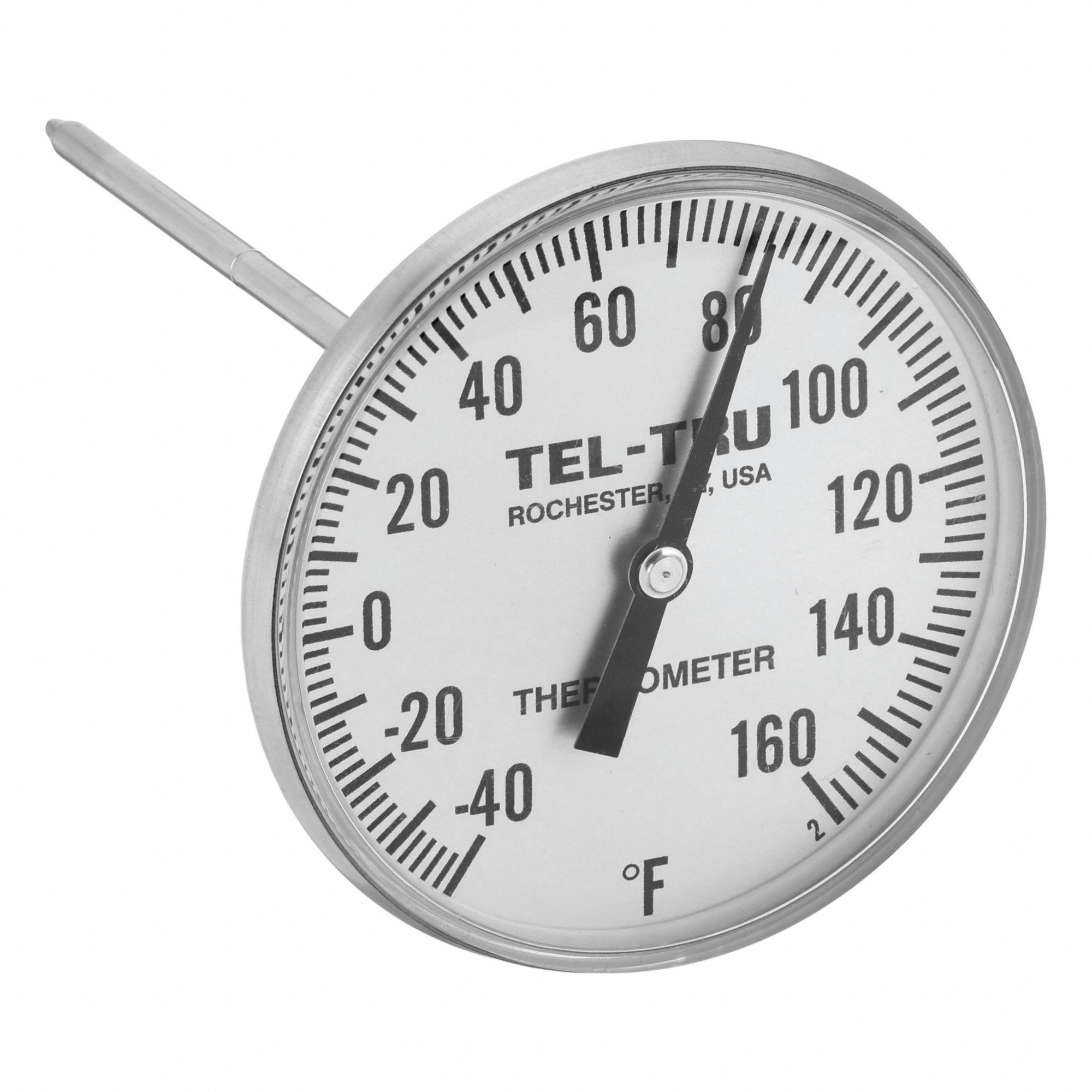 Clip On Thermometer: -40°F to 160°F, +/- 1% Accuracy, 5 in Stem Lg, Fahrenheit
