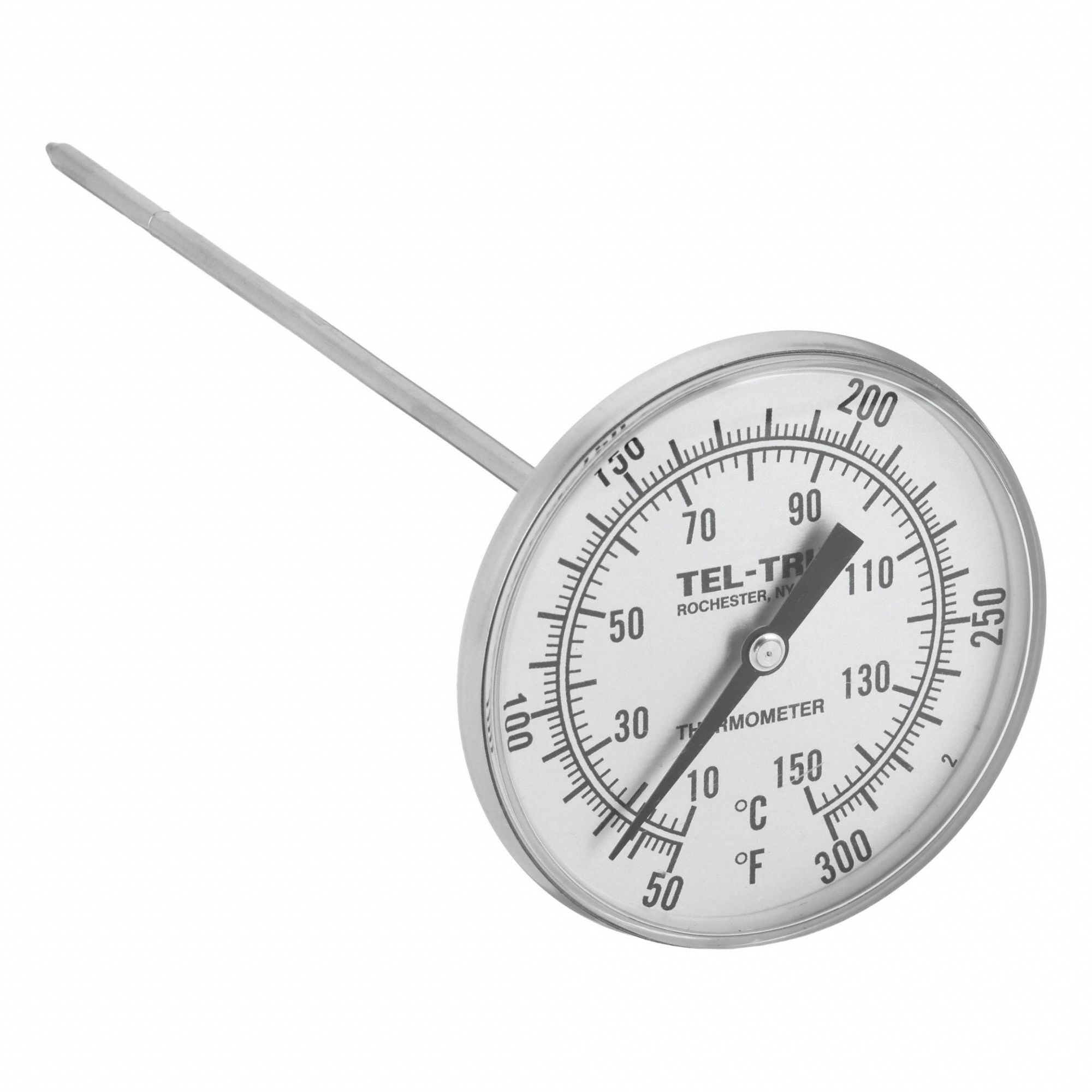 Clip On Thermometer: 50°F to 300°F /10°C to 150°C, +/- 1% Accuracy, 8 in Stem Lg