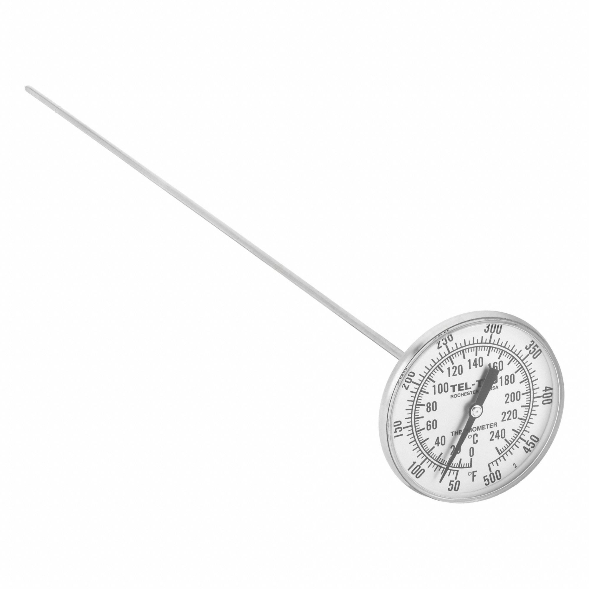 Clip On Thermometer: 50°F to 500°F /0°C to 250°C, +/- 1% Accuracy, 18 in Stem Lg