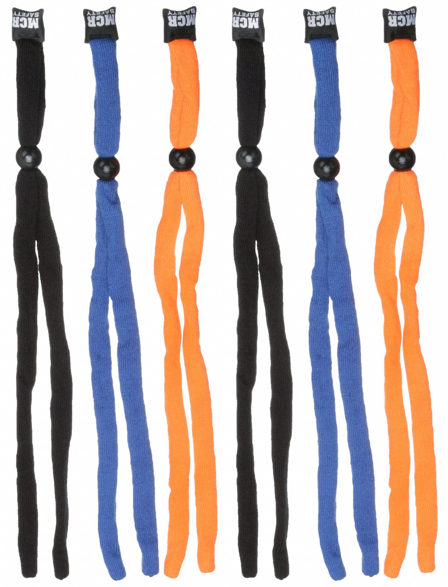 Eyewear Retainer: Solid, 28 in Overall Lg, Black/Blue/Neon Orange, Slip-On, 6 PK