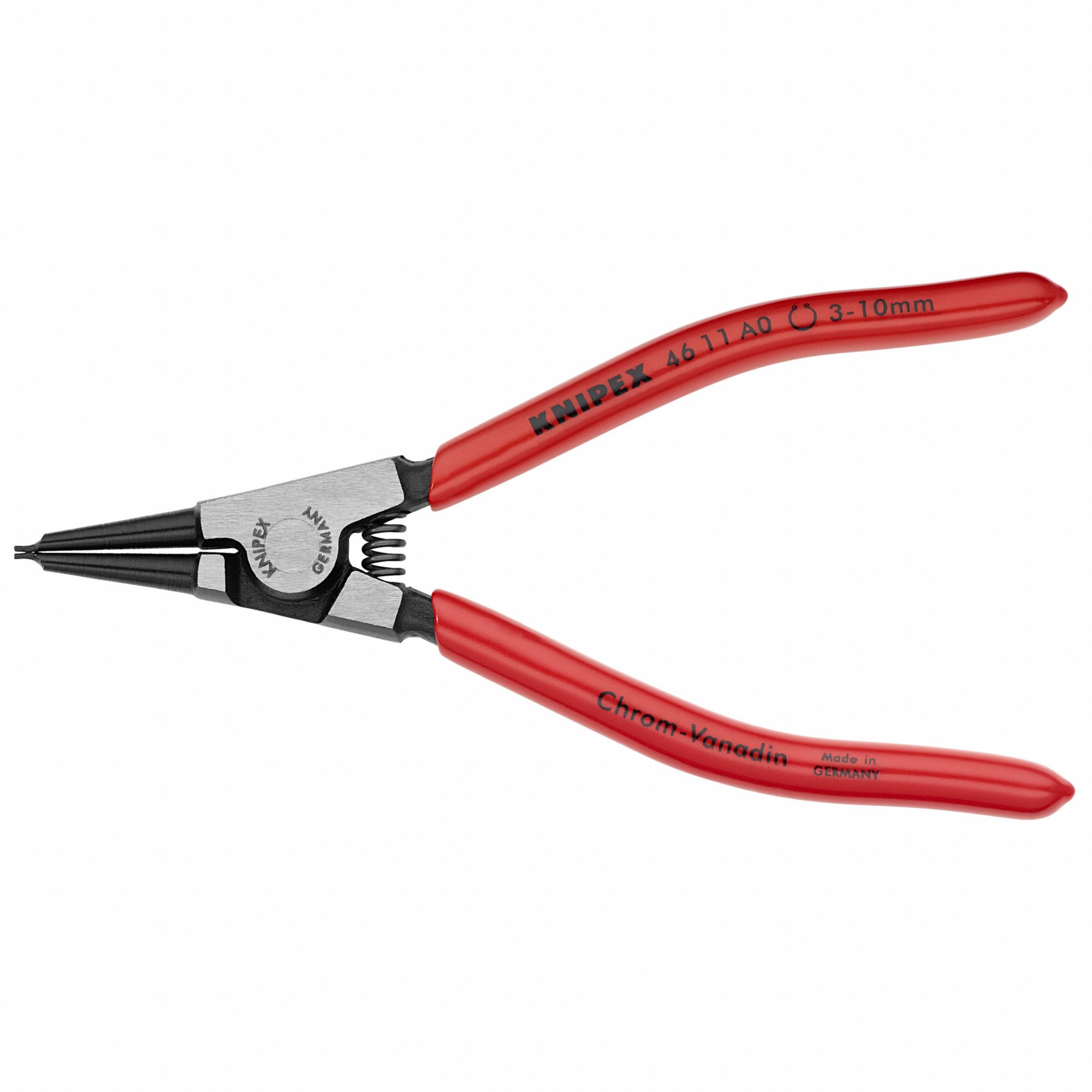 Retaining Ring Plier: External, For 3 mm to 10 mm Shaft Dia, 0.035 in Tip Dia, 5 1/2 in Overall Lg
