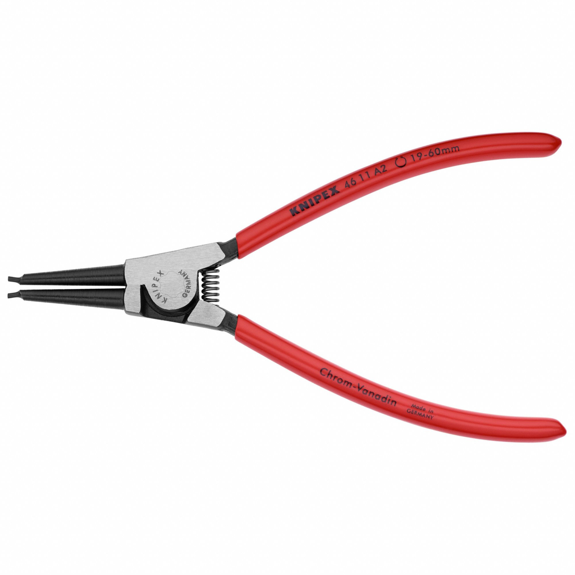 Retaining Ring Plier: External, For 19 mm to 60 mm Shaft Dia, 0.071 in Tip Dia, 7 1/8 in Overall Lg