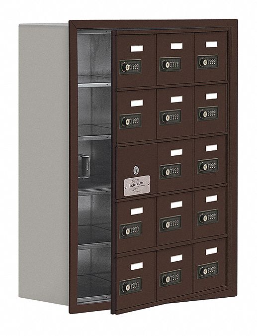 Cell Phone Locker: 22 3/4 in x 8 3/4 in x 29 3/4 in, 5 Tiers, 3 Units Wide