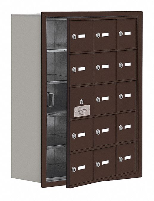 Cell Phone Locker: 22 3/4 in x 8 3/4 in x 29 3/4 in, 5 Tiers, 3 Units Wide